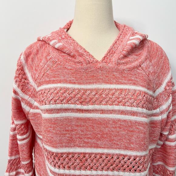 Tommy Bahama Striped Marled Linen-Blend Hoodie Pullover Dubarry Coral | Large - Picture 2 of 10